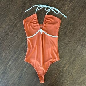 Abercrombie & Fitch Orange Bodysuit with White Ties and Details